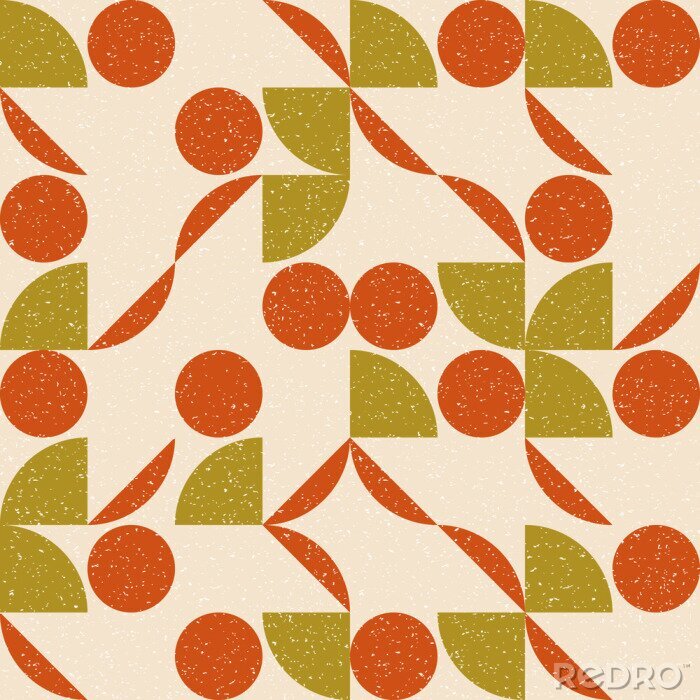 Papier peint  Modern vector abstract seamless geometric pattern with semicircles and circles in retro scandinavian style. Pastel colored simple shapes with separate worn out texture.