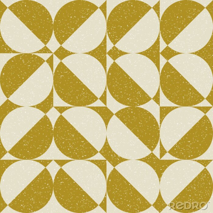 Papier peint  Modern vector abstract seamless geometric pattern with semicircles and circles in retro scandinavian style. Pastel colored simple shapes with separate worn out texture.