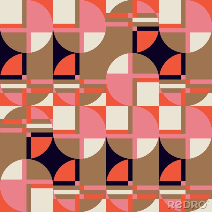 Papier peint  Modern vector abstract seamless geometric pattern with semicircles, rectangles, squares and circles in retro scandinavian style. Pastel colored simple shapes graphic background.