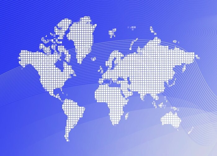 Papier peint  monde Mozaic carte sur fond bleu abstrait