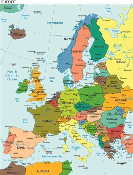 Papier peint  Monde Terre Europe, Continent Plan du Pays