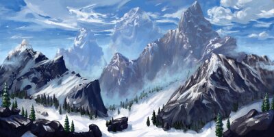 Papier peint  Montagnes dans la neige d'un monde fantastique