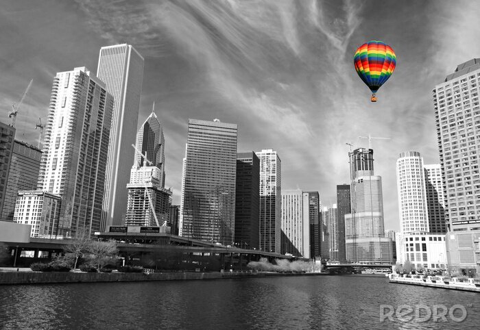 Papier peint  Montgolfière en couleurs panorama de Chicago
