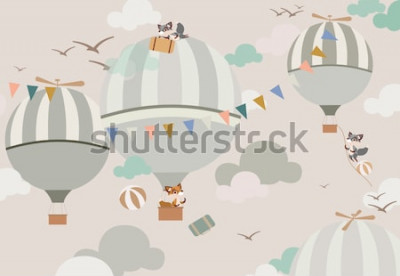 Papier peint  Montgolfières avec des renards