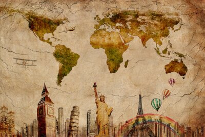 Papier peint  Monuments du monde et carte vintage