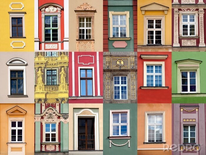 Papier peint  Mosaïque colorée avec des façades de maisons