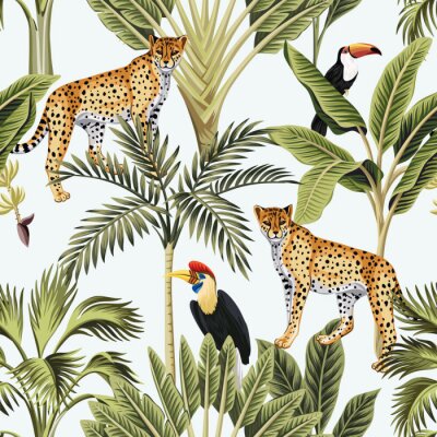 Papier peint à motif  Mosaïque d'animaux tropicaux et de feuilles