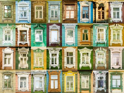 Papier peint  Mosaïque de fenêtres de maisons rustiques