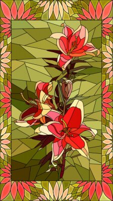 Mosaïque rouge-vert avec une fleur