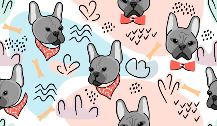 Papier peint  Motif abstrait avec des bulldogs sur fond coloré