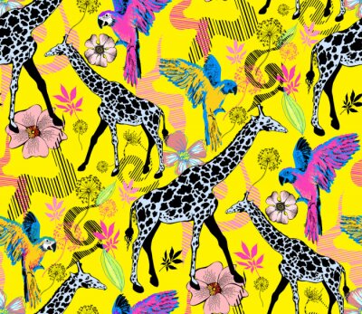 Papier peint  Motif abstrait coloré avec des girafes
