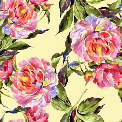 Papier peint  Motif aquarelle avec des roses colorées