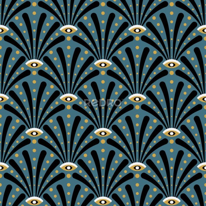 Papier peint  Motif art nouveau art déco sur fond bleu