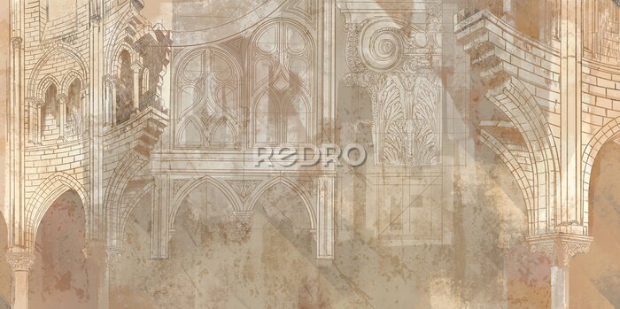 Papier peint  Motif Artistique avec Architecture et Colonnes