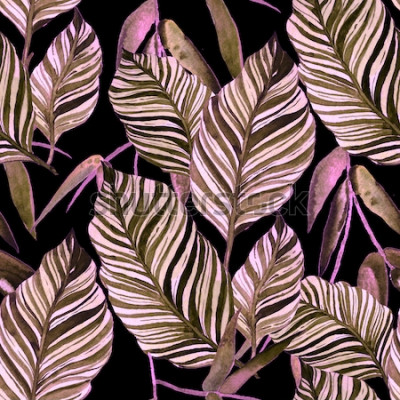 Papier peint  Motif avec des feuilles sur fond sombre