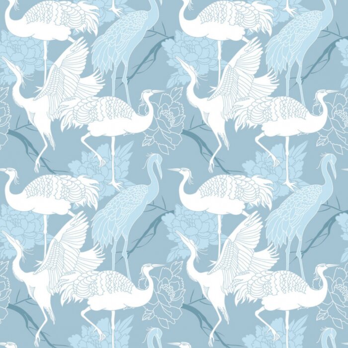 Papier peint  Motif avec des oiseaux dans des tons bleus