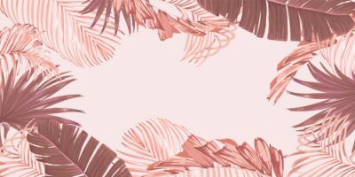 Papier peint  Motif avec des plantes tropicales de couleur rose