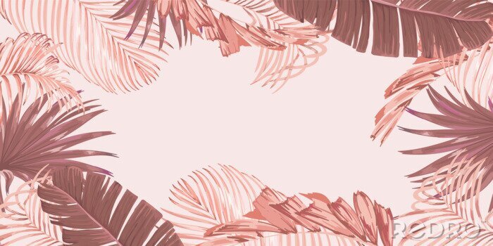 Papier peint  Motif avec des plantes tropicales de couleur rose