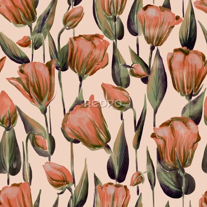 Papier peint  Motif avec des tulipes