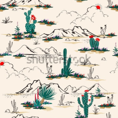Papier peint  Motif avec désert et cactus