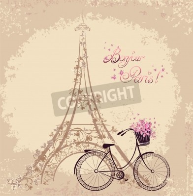 Papier peint  Motif avec la Tour Eiffel fond rose