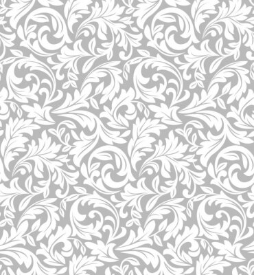 Papier peint  Motif blanc à feuilles sur fond gris