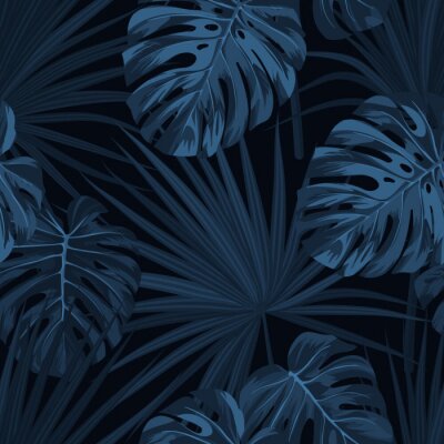 Papier peint  Motif bleu avec des plantes de la jungle