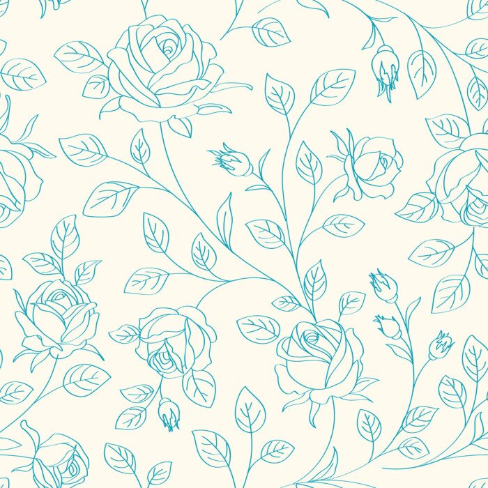 Papier peint  Motif bleu rose et feuilles
