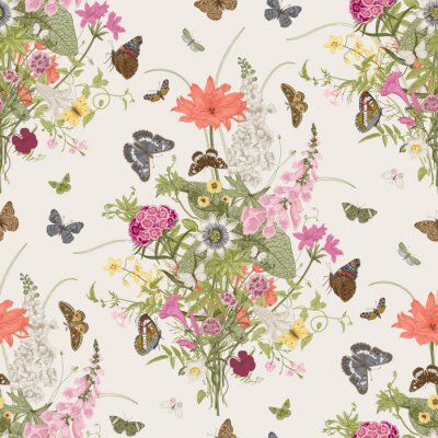 Motif bouquet victorien et papillons