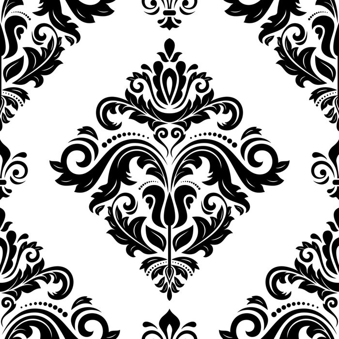 Papier peint  Motif classique oriental noir et blanc