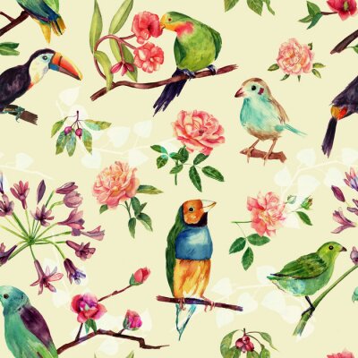 Papier peint  Motif coloré avec des oiseaux