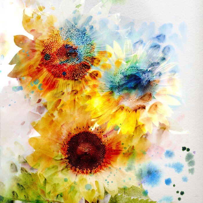 Papier peint  Motif coloré avec des tournesols