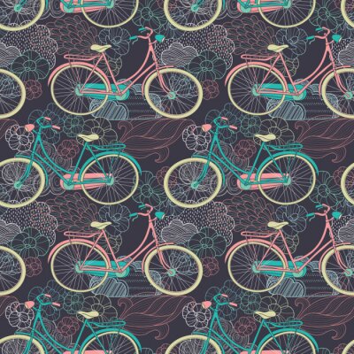 Motif coloré avec vélos et fleurs