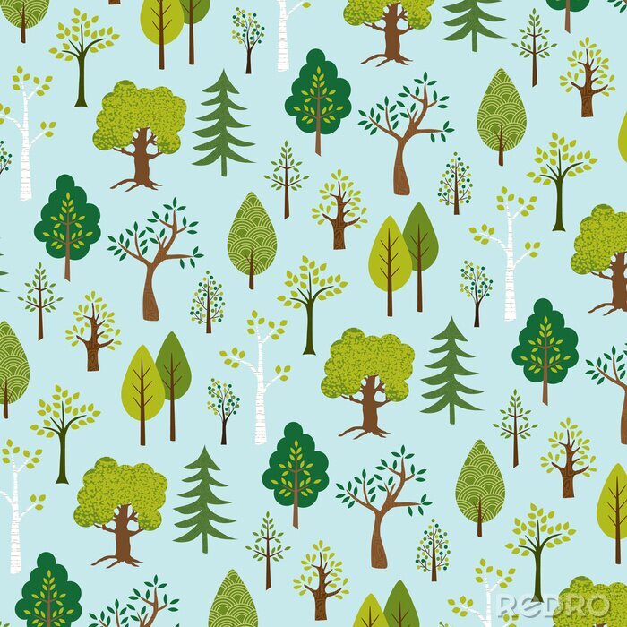 Papier peint  Motif d'arbre sur fond bleu