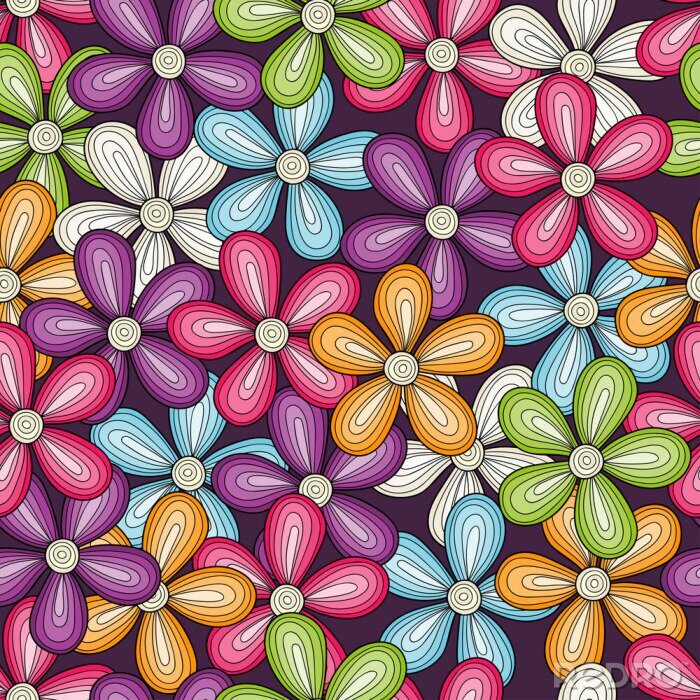 Papier peint  Motif de fleurs colorées sans soudure. Fond floral lumineux de vecteur.