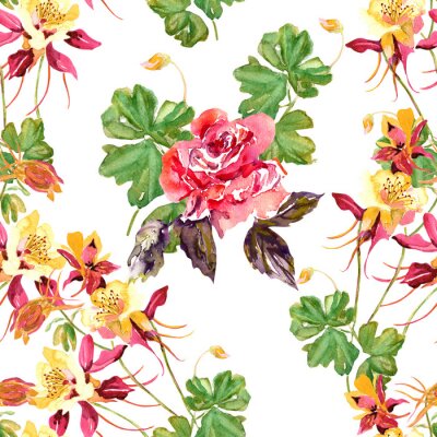 Papier peint  Motif de fleurs roses et feuilles
