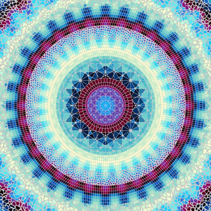 Papier peint  Motif de fond sans couture. Modèle d'art rond en mosaïque de différentes textures de carreaux.