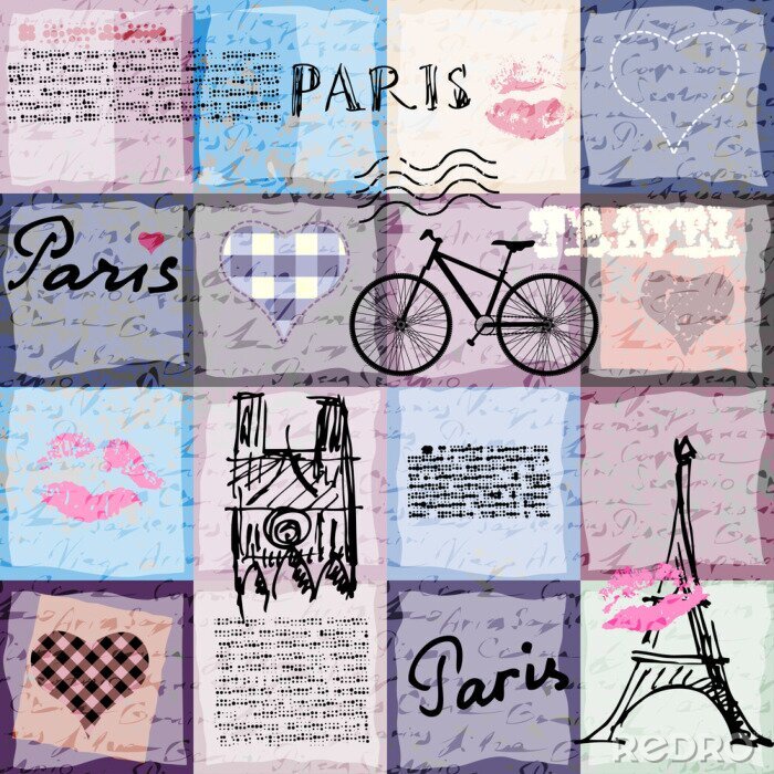 Papier peint  Motif de fond transparent. Rétro collage de scrapbook Paris.