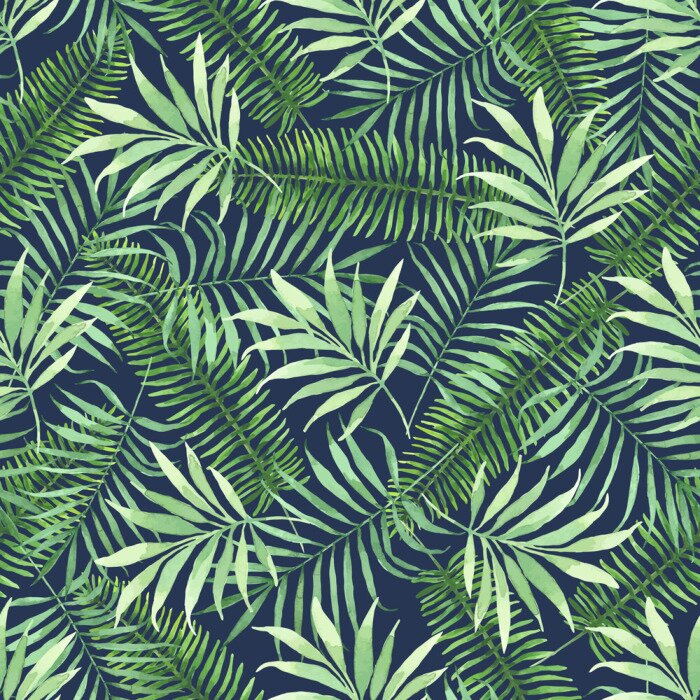 Papier peint  Motif de jungle sur fond bleu