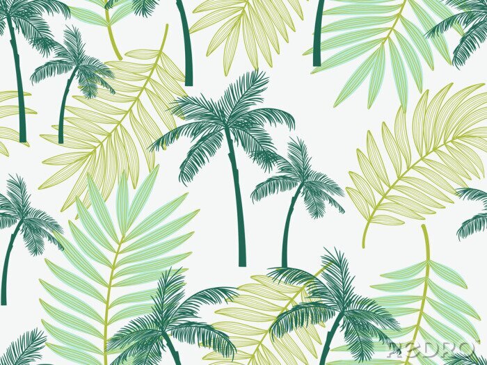 Papier peint  Motif de palmiers et de feuilles