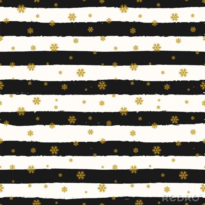 Papier peint  Motif de rayures noires et blanches et de flocons de neige