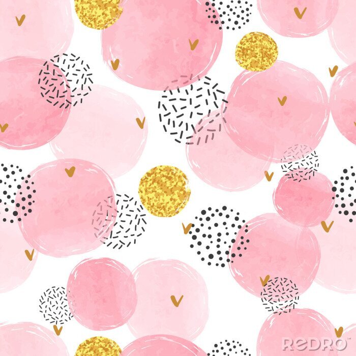 Papier peint  Motif en aquarelle rose et cercles abstraits