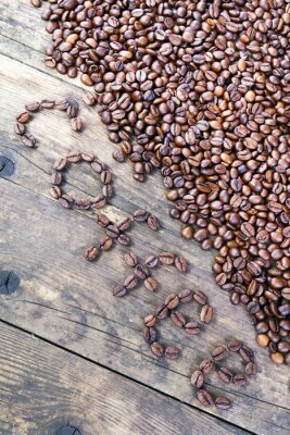 Motif et inscription avec du café en grains