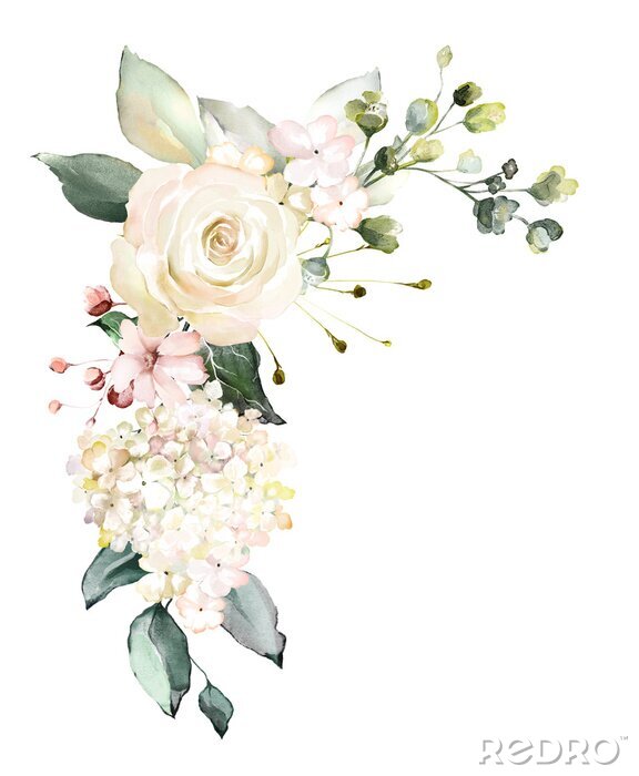 Papier peint  Motif éthéré de roses blanches avec des feuilles