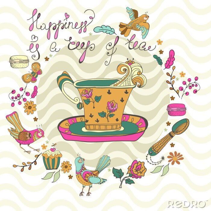 Papier peint  Motif ethno et tasse de thé