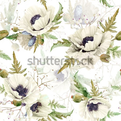 Papier peint  Motif fleurs blanches