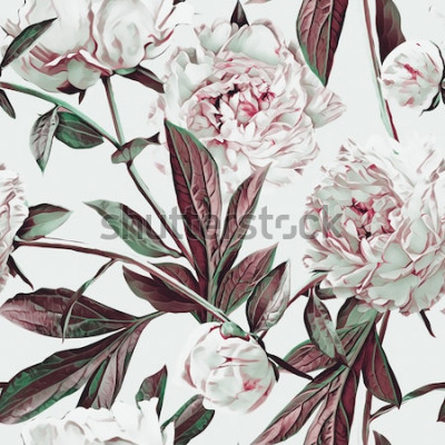 Papier peint  Motif fleurs rose et blanc