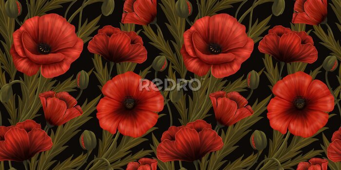 Papier peint  Motif floral avec un accent rouge