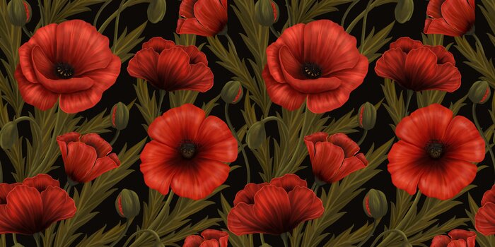 Papier peint  Motif floral avec un accent rouge