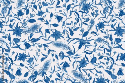 Papier peint  Motif floral bleu